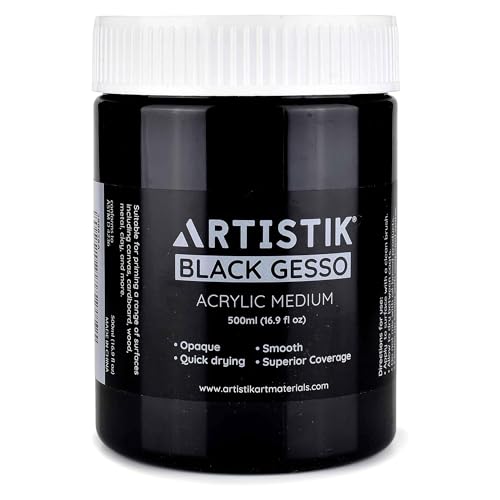 ARTISTIK Black Gesso Primer - 500ml Professional Grade Acrylic Gesso | Applies Smooth on Surface | Liquid Gesso Primer for Acrylic, Oil and more