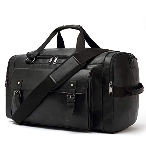 Travel Duffel Bag Leather Tote Overnight Weekender Carry On Handbags for Men Women