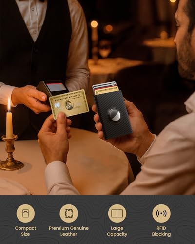 Image of typecase AirTag Wallet for Men: Compatible with Apple AirTag (1st & 2nd Generation), RFID Blocking, Genuine Leather, Slim & Minimalist Design - 14 Card Capacity | ID Window | Cash Slot (Carbon Fiber)