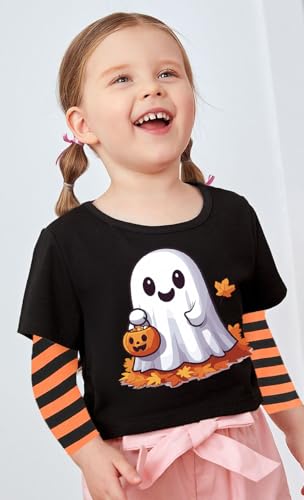 Kids Halloween Shirt Boys Girls Skeleton Hocus Pocus Pumpkin Face Glow in The Dark Graphic Tees Stripe Toddler Long Sleeve4