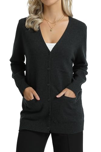 QUALFORT Women's 100% Cotton Midweight V-Neck Button Down Cardigan Sweaters with Pockets4