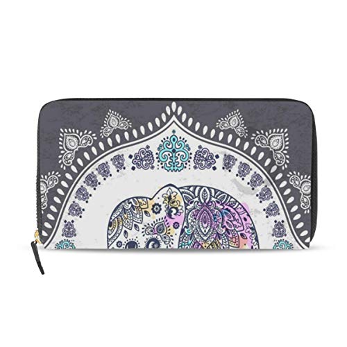 Preisvergleich Produktbild GIGIJY Geldbörse mit süßem ethnischen Elefant, mehrere Kreditkartenfächer, Tasche für Frauen, Leder, mit Reißverschluss