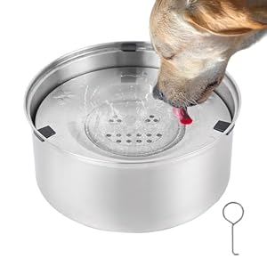 Tokenhigh Gamelle d&rsquo;eau pour chien anti-déversement, bol d&rsquo;eau en acier inoxydable de 1 L, bol flottant lent, bol anti-éclaboussures pour chiots, chats et animaux domestiques (volume, 1 l)