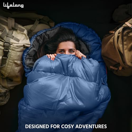 Lifelong Sleeping Bag for Adults - Winter Sleeping Bags Certified for Temperatures 4°C to 10°C - Mummy Shape Foldable Camping Bed Height Upto 6’5”feet - Travel Accessory for Camping, Hiking, Trekking