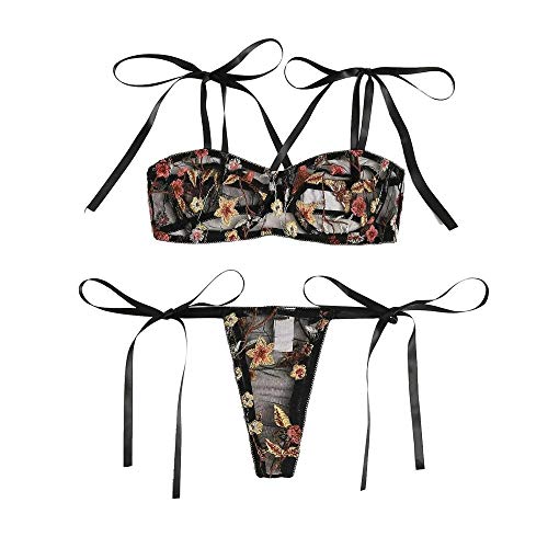 Sexy sous-vêtements femmes avec soutien-gorge et string en broderie évidée