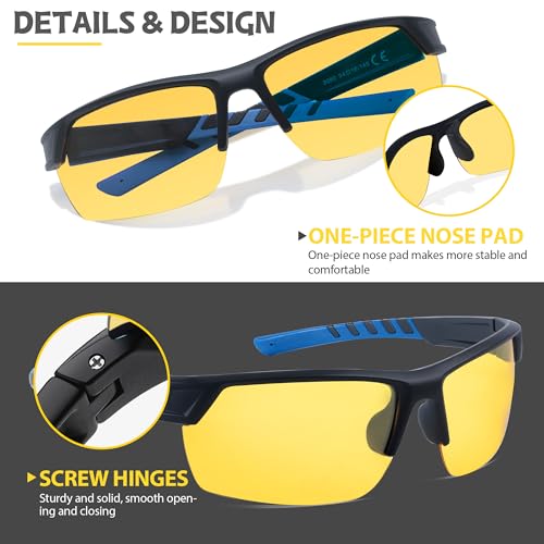 LVIOE Sports Night Vision Pro Glasses Men Women Yellow Anti Glare Polarized Night Driving Glasses Enhance Contrast N30803