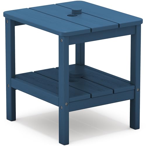 SERWALL 2-Tier HDPE Outdoor Side Table Weatherproof Rectangular Adirondack Side Table Blue