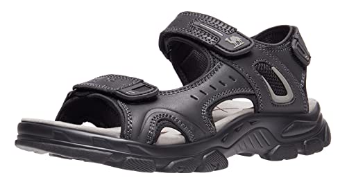 CAMEL CROWN Men's Leather Sandals Hiking Outdoor Water Beach Sports Mens Sandals for Summer with Open Toe Adjustable Straps Black