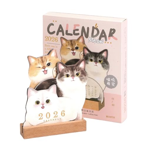 Cat Desk Calendar 2026, Small Standing Desktop Calendar 2026 with Cute Kitten Patern, Mini Monthly Planner for Office Table (Cat)