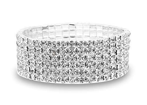 Mooinn Silver Rhinestone Bracelet Crystal Tennis Stretch Bracelets for Women Girls (6 Rows)