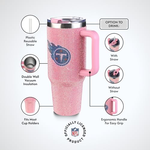 Image of The Memory Company Officially Licensed 40oz Pink Bling Game Day Tumbler, Tennessee Titans