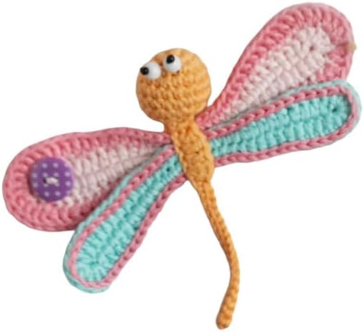 WhimsiFly Enchanting Crochet Dragonfly 3D Crochet Applique, Wings 5.6 inch Wide, 1 Piece (Pink-Mint)