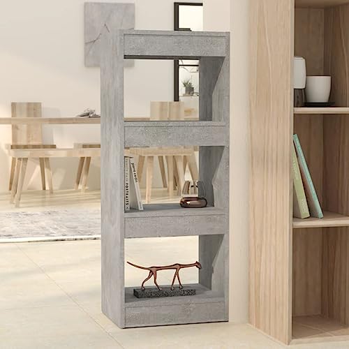 SooIarix Estantería separadora de espacios, de madera gris hormigón, 40 x 30 x 103 cm, diseño moderno para salón, oficina, pasillo, espacio de almacenamiento versátil