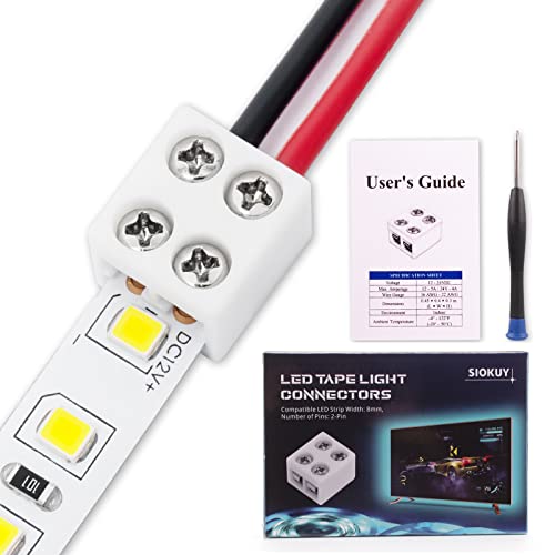 20 Pack 2 Pin 8mm LED Strip Connectors, Solderless Screw Terminal LED Light Strip Connectors, Wire...