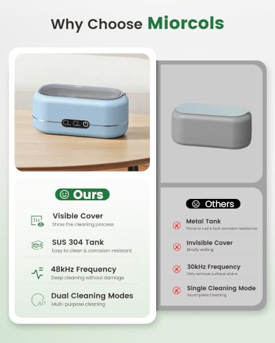 Image of Miorcols Ultrasonic Cleaner Machine for Jewelry,48KHz with 2 Cleaning Modes