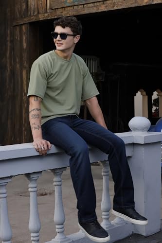 Image of Zilcon Mens Solid Unique Design Tshirt for Men - Round Neck Loose Fit Drop Shoulder Polo Mens T-Shirt