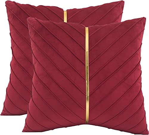 Image of Velvet Throw Pillow Covers 24x24 inch Pack of 2 Gold Decor Red