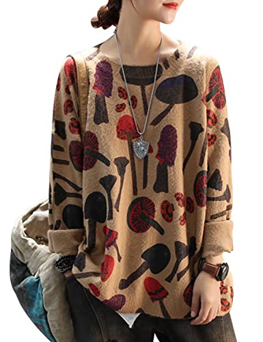 Image of YESNO Women Christmas Sweater Graphic Printed Oversized Pullover Sweaters Casual Loose Knit Tops S01