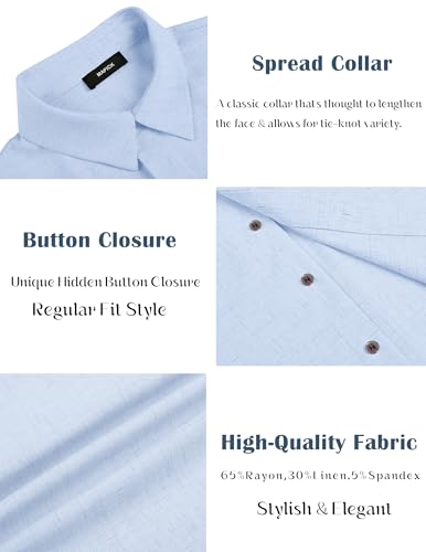 Image of MAPICK Mens Linen Shirts Short Sleeve Button Down Shirt Casual Untucked Fit