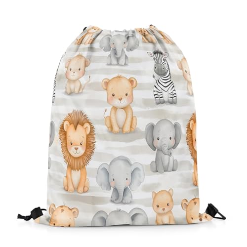 Feelyou Elephant Lion Drawstring Backpack 13"x15.7" Leopard Zebra Sports Gym String Bag Safari Print Camouflage Drawstring Bags 3D Wild Animal Pattern Waterproof Cinch Bag Sports Drawstring Sackpack2