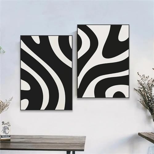 Impression sur toile haut de gamme 60x90cm art abstrait en noir et blanc de salon