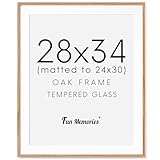 28x34 Large Poster Frame, Solid Oak Wood 28 x 34 Picture Frames for Wall, Tempered Real Glass, 28x34 Frame with Mat for 24x30, Rustic Wood 28 by 34 Frames for Home Decor, Natural Oak Color