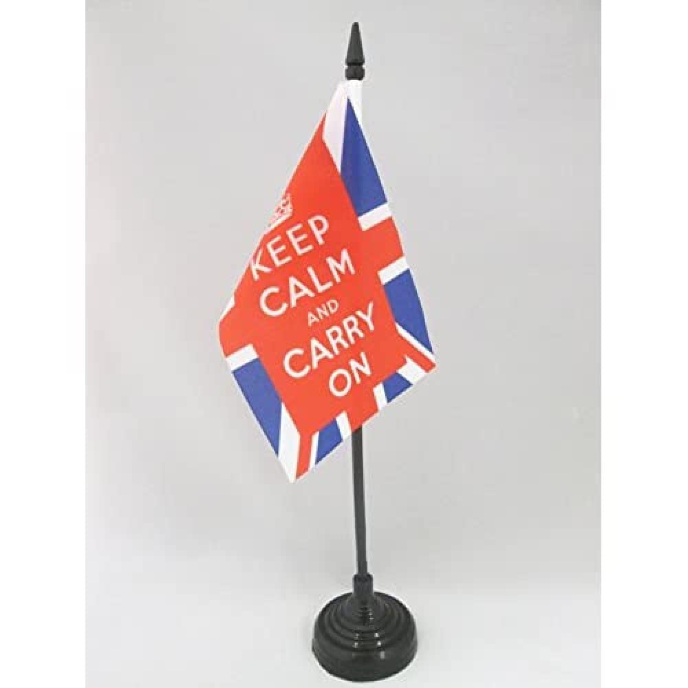 AZ FLAG, Keep Calm and Carry On UK Table Flag 4'' x 6'', Union Jack Office Mini Banner 100% Polyester 15 x 10 cm