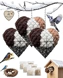 Handmade Alpaca Fiber Bird Nesting Heart, Outside Winter Tree Shelter for Wild Bird, Birds Nests Material Holder for Garden Art Birdhouse, Hummingbird Houses Nest Boxes for Birds Lovers (3PCS)