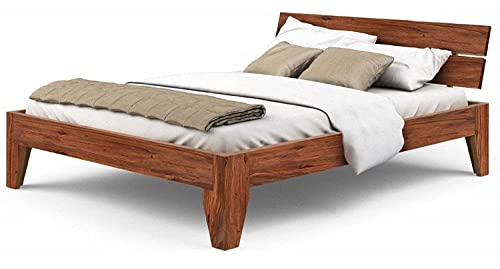 Image of Solid Sheesham Wood Spiky Queen Size Bed for Bed Room Living Room Palang Double Bed Without Storage Wooden Bedroom Furniture (Sheesham, Natural Finish)