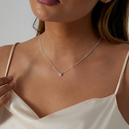 ASCOMY Dainty CZ Diamond Solitaire Pendant Necklaces for Women 14K Gold Plated Single Round Cubic Zirconia Square Simulated Diamond Choker Necklace Bride Bridesmaid Weeding Jewelry Gifts2