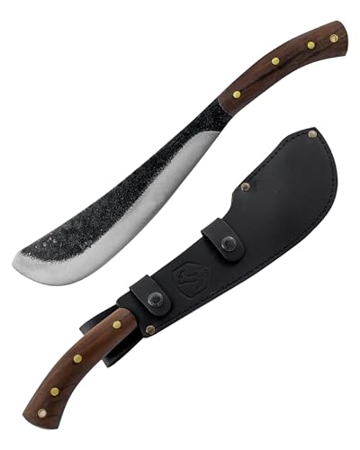 Condor Tool & Knife Pack Golok Machete Knife - 1075 High Carbon Steel Tactical Machete with a Walnut Handle - Hand Crafted Leather Sheath - 0.2in Thick - 11in Blade - 28.8oz
