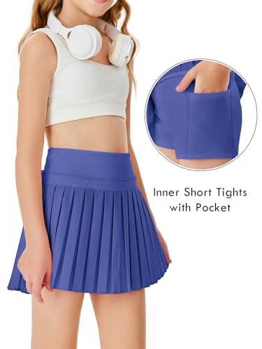 Image of Haloumoning Girls Pleated Skirts with Shorts Athletic Tennis Skorts Sport Performance Skirt with Pockets 4-14 Years