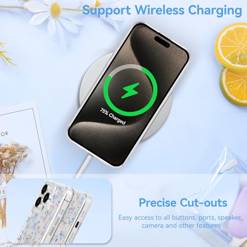Étui iPhone 15 Pro Max cadeau idéal motif fleurs esthétiques bleu clair TPU
