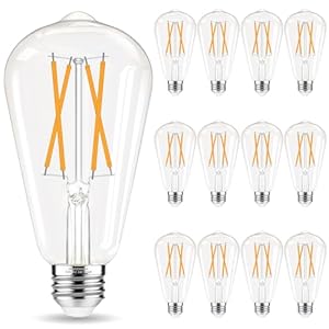 Edison Bulbs E26 LED Bulb 60 watt Equivalent Non Dimmable Soft White 2700K ST58 Vintage Light Bulbs 90 CRI 6W 600LM E26 Medium Base Clear Glass 12 Pack