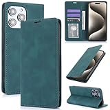 ジェネリック iPhone 14 Plus対応 (カラー:ブルー/グリーン) プレミアムレザーウォレットマグネットフリップバックケース レトロ