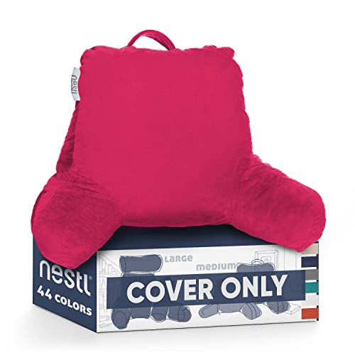 Nestl Reading Pillow Covers, (Cover ONLY) Medium Bed Rest Pillow with Arms Cover - TV and Reading Lumbar Support Pillow Cover - Removable Covers Hot Pink