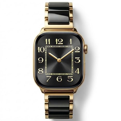 Image of V.R.HOPE Luxury Gold Apple Watch Band for Women, Metal & Resin | 38mm /40mm /41mm /42mm, Elegant Gold Metal Links, Black Resin Accent, Lightweight Comfort, Fits iWatch 1-11 /SE3
