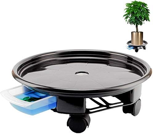 16.3 Inch Heavy Duty Plant Caddies with Water Container, Black Plant Stand with Wheels, Indoor Outdoor Planter Trolley Casters Home Graden Planter Dolly on Wheels Rolling Plant Tray (1pc)1