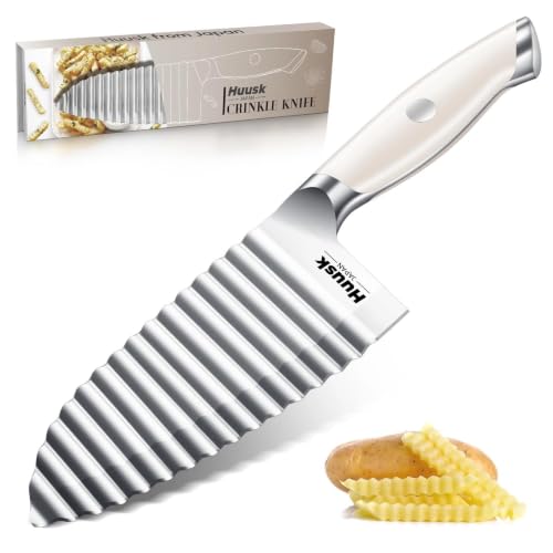 Huusk Waffle Fry Cutter Knife – Deep Wavy Heavy Duty for Crinkle Cut, White