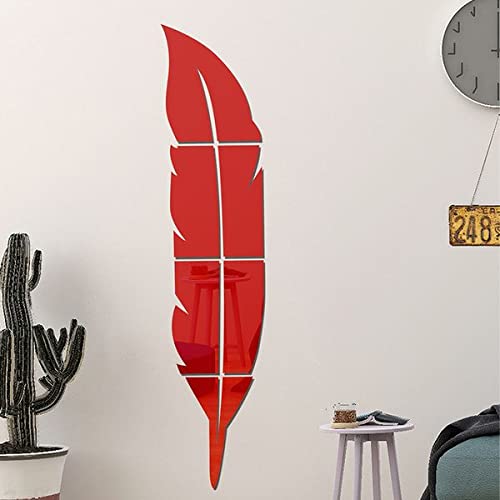 Image of Wall1ders Opposite Plums Feathers Red (Pack of 2, Each Piece Size 76 x 20 cm), mirror stickers for wall, acrylic mirror wall decor sticker, wall mirror stickers, acrylic stickers, wall stickers for hall room, bed room, Kitchen.