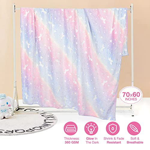 Lhmtqvk 60×70 Inch Throw Blanket, Glow In The Dark Soft Kids Blanket Unicorn Chunky Plush Blankets For All Season (Rainbow-Unicorns) #TOP5
