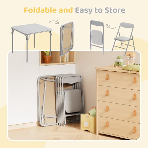Image of JOYMOR Kids Folding Table and Chairs Set, 5-Piece Metal Frame Activity Set with Easy-Fold Design for Playroom & Classroom, Gray