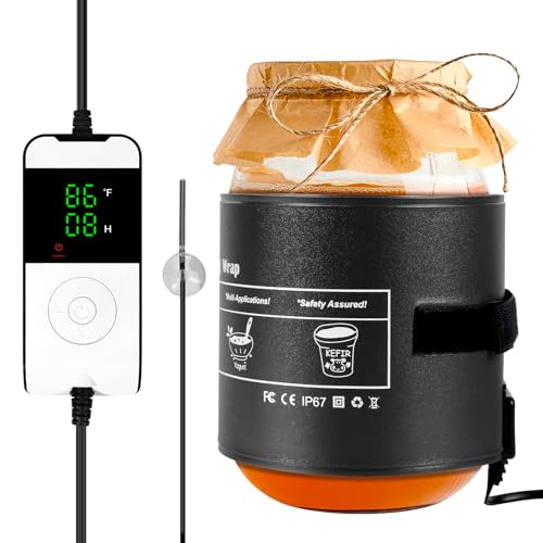 Kombucha Heating Wrap with Digital Thermostat - Fermentation Heating Pad for Kombucha Warmer, Equipped with an NTC Temperature Sensor & Suction Cup, Suitable for 1 Gallon 2 Gallon 3 Gallon