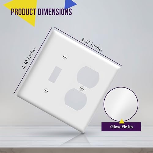 Image of ENERLITES Combination Toggle Light Switch /Duplex Receptacle Outlet Wall Plate, Gloss Finish, Size 2-Gang 4.50 inch x 4.57 inch, Polycarbonate Thermoplastic, 881121-W, White (4 Pack)