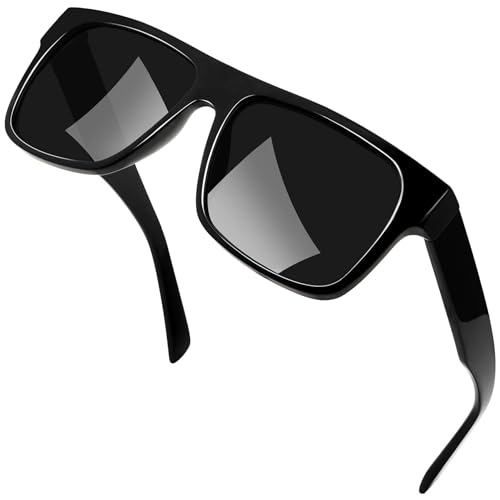 Joopin Occhiali da Sole Uomo Polarizzati Quadrati Grandi Protezione UV400 Montatura in Acetato Flat Top Occhiali da Sole Donna (Nero)