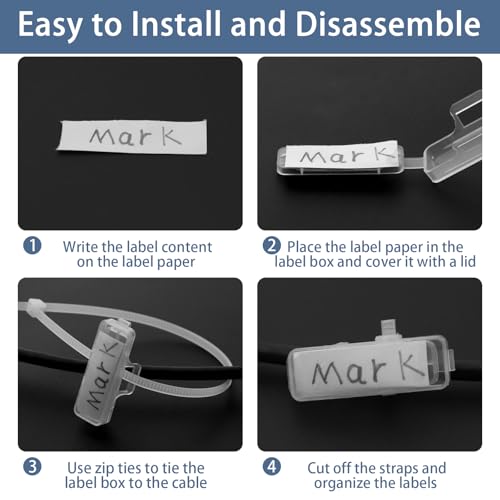 100 Stück Kabelbeschriftung,Transparent Kabeletiketten Erkennungsbox,Kabelbeschriftung Erkennungsbox Set,Kabelbeschriftung Clip mit Nylon Kabelbinder für Kennzeichnung und Sortierung (100)
