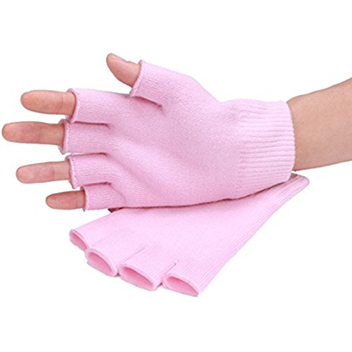 Anhua® Gel Cotton Moisturizing Gloves, Half Finger Touch Screen Gloves, Moisturizing Vitamin And Oil Infused, Against Dry Hard Cracked And Rough Hands Fingers, Color Pink #TOP8