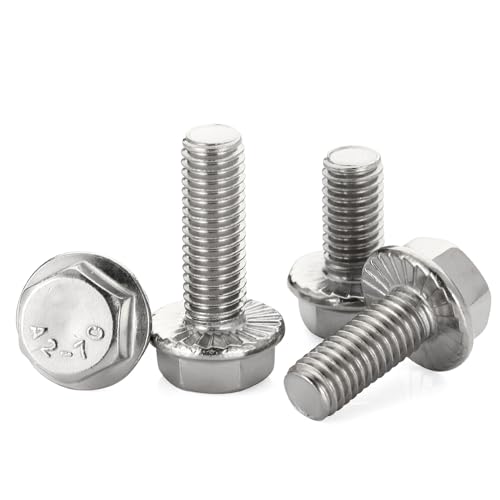 Image of Mellewell 3 /8-16 x 1-3 /4 inch Flanged Hex Head Bolts Flange Hexagon Screws, Stainless Steel A2, DIN 6921, 10 PCS