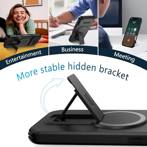 Image of ShieldTech MagStand Series Case for Apple iPhone 17 Pro Max | Mobile Phone Cover with flip-up Camera Cover, Kickstand, Shockproof, MagSafe, for Apple iPhone 17 Pro Max - Black