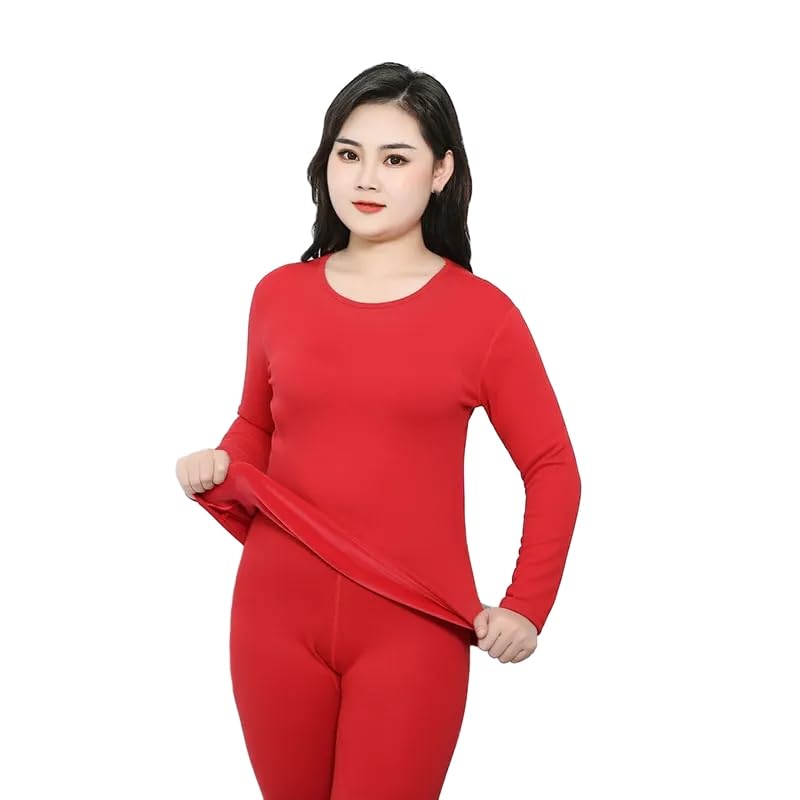 OFFSUM Ropa Interior Térmica Mujer - Otoño Invierno Algodón Mujer Ropa Interior Térmica De Fondo Grueso M-5Xl Pantalones Largos Traje De Lencería 2 Piezas Ropa De Dormir Diaria Casual